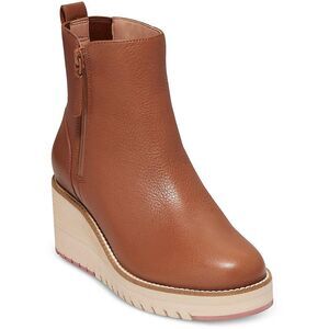 ZeroGrand Cole Haan Womens ZG City Wedge Side Tan Ankle Boots Shoes New